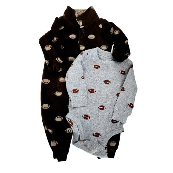 6M Carter's football fleece one piece and cotton bodysuit - Picture 1 of 4